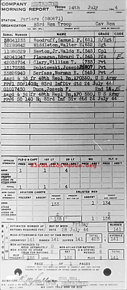 Morning report C Co, 1944-07-24, page 1 Morning report