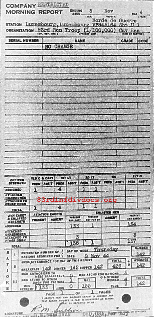 Morning report C Co, 1944-11-05, page 1 Morning report