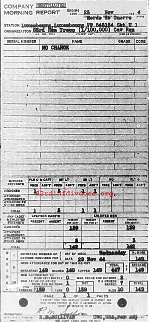 Morning report C Co, 1944-11-25, page 1 Morning report