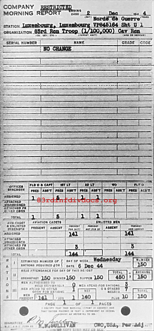 Morning report C Co, 1944-12-02, page 1 Morning report