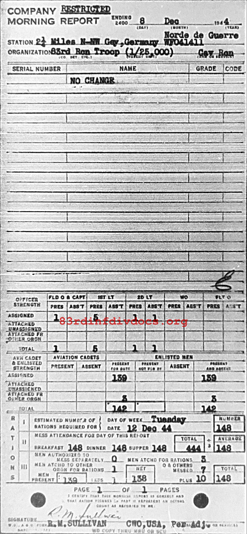 Morning report C Co, 1944-12-08, page 1 Morning report