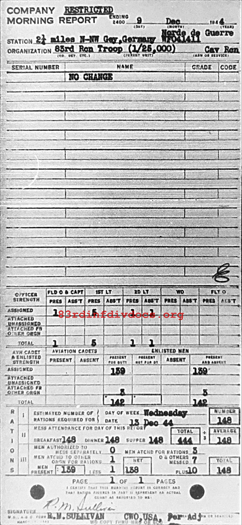 Morning report C Co, 1944-12-09, page 1 Morning report