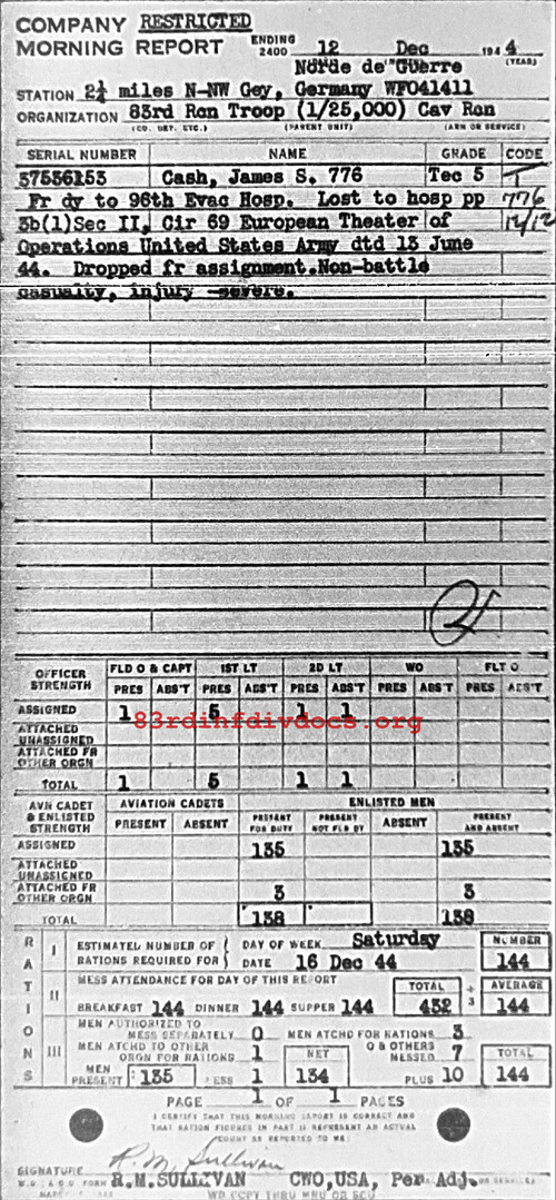 Morning report C Co, 1944-12-12, page 1 Morning report