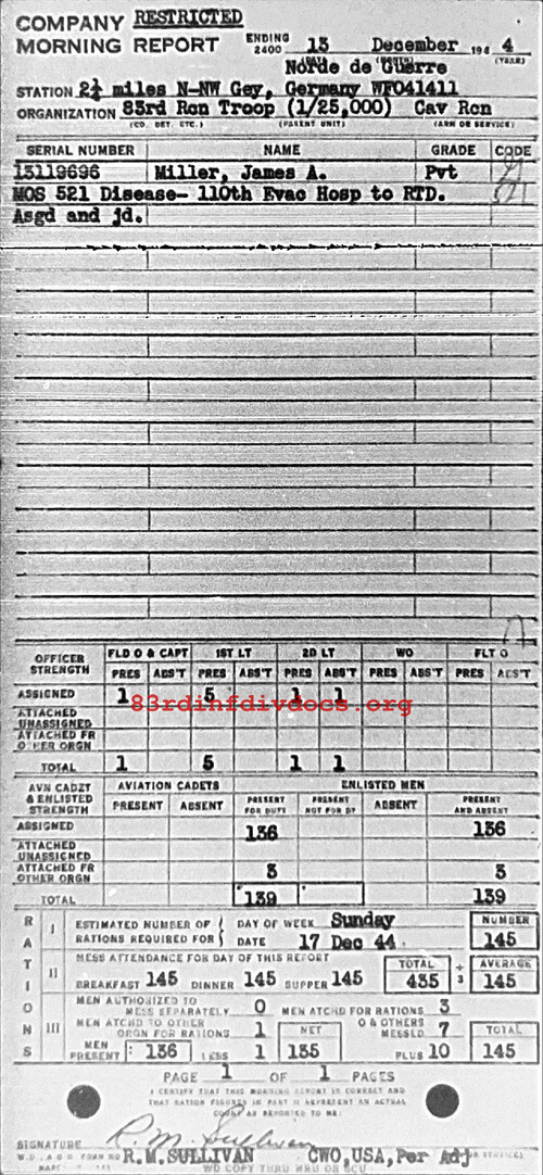 Morning report C Co, 1944-12-13, page 1 Morning report