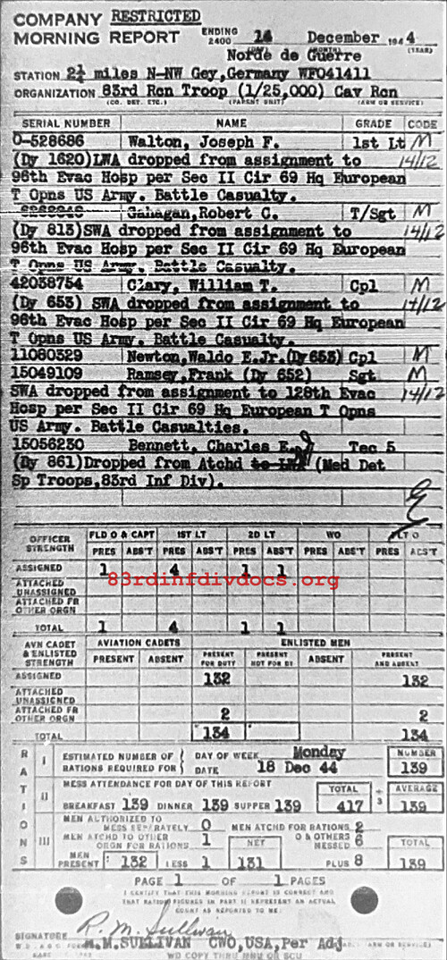 Morning report C Co, 1944-12-14, page 1 Morning report