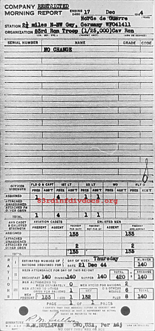 Morning report C Co, 1944-12-17, page 1 Morning report