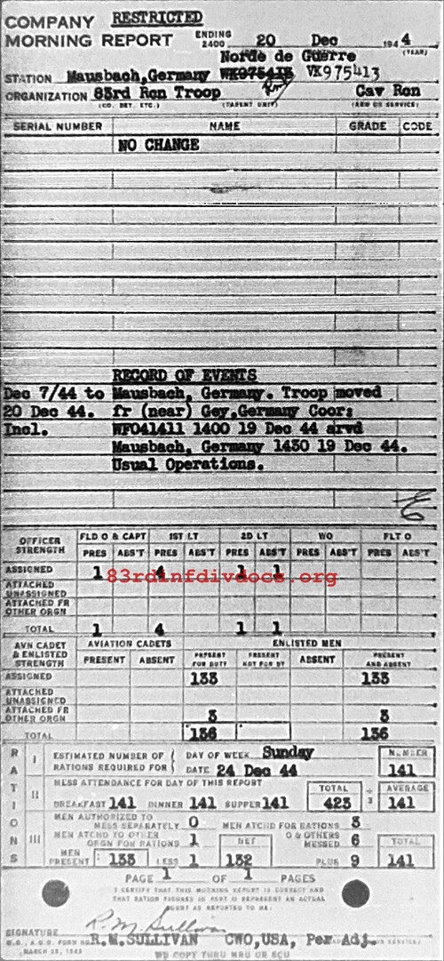 Morning report C Co, 1944-12-20, page 1 Morning report