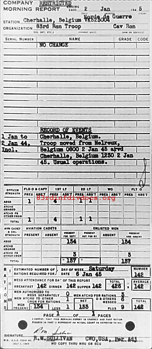 Morning report C Co, 1945-01-02, page 1 Morning report