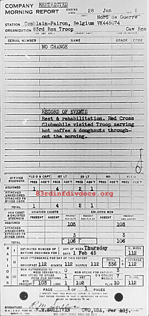 Morning report C Co, 1945-01-28, page 1 Morning report