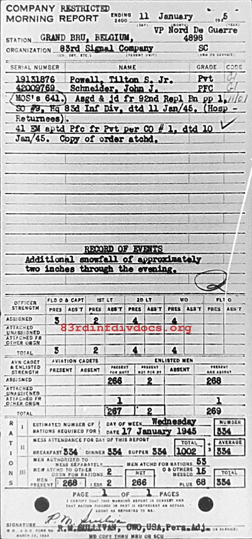 Morning report C Co, 1945-01-11, page 1 Morning report