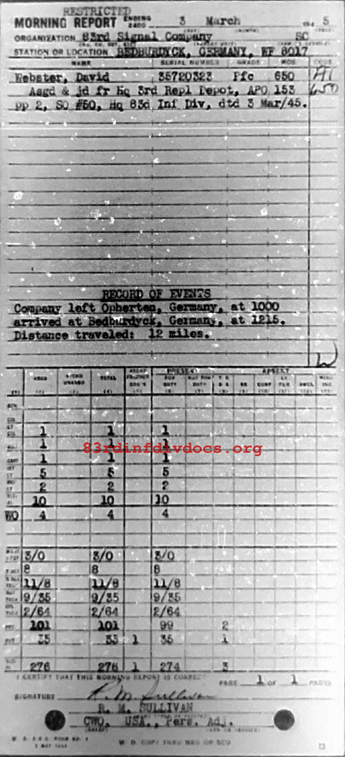Morning report C Co, 1945-03-03, page 1 Morning report