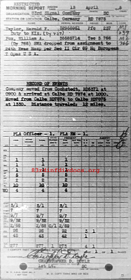 Morning report C Co, 1945-04-13, page 1 Morning report