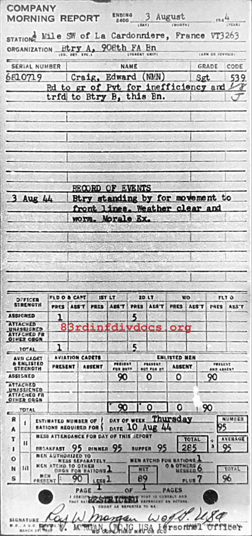 Morning report A Co, 1944-08-03, page 1 Morning report