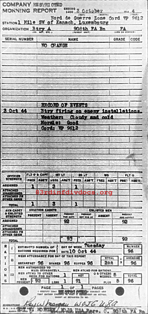 Morning report A Co, 1944-10-03, page 1 Morning report