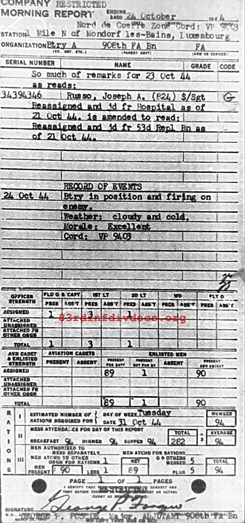 Morning report A Co, 1944-10-24, page 1 Morning report