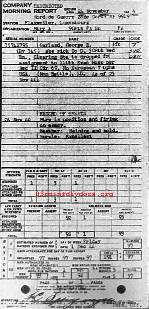 Morning report A Co, 1944-11-24, page 1 Morning report