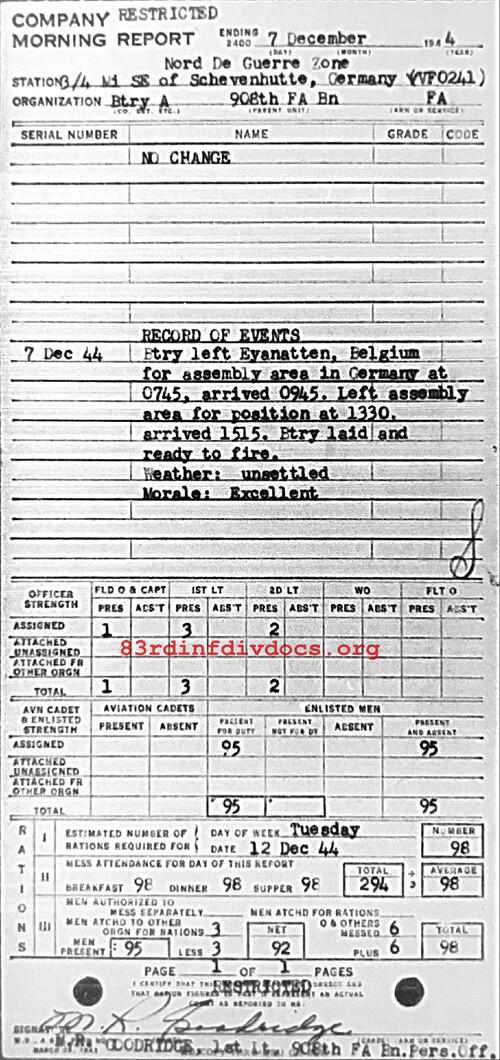 Morning report A Co, 1944-12-07, page 1 Morning report