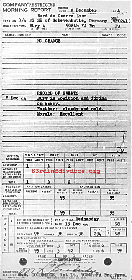 Morning report A Co, 1944-12-08, page 1 Morning report