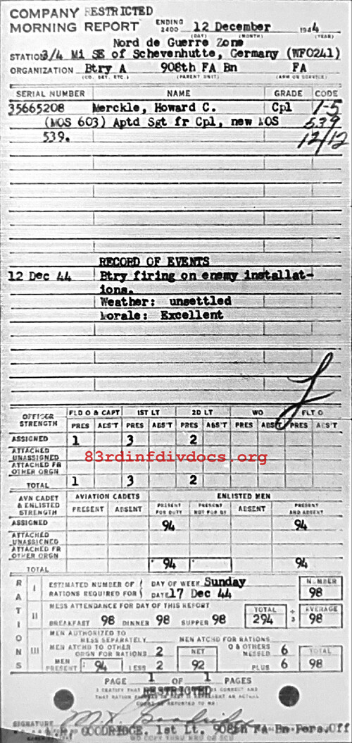 Morning report A Co, 1944-12-12, page 1 Morning report