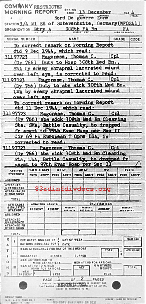 Morning report A Co, 1944-12-13, page 1 Morning report