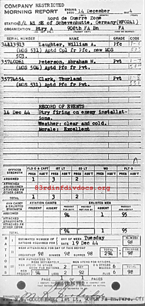 Morning report A Co, 1944-12-14, page 1 Morning report