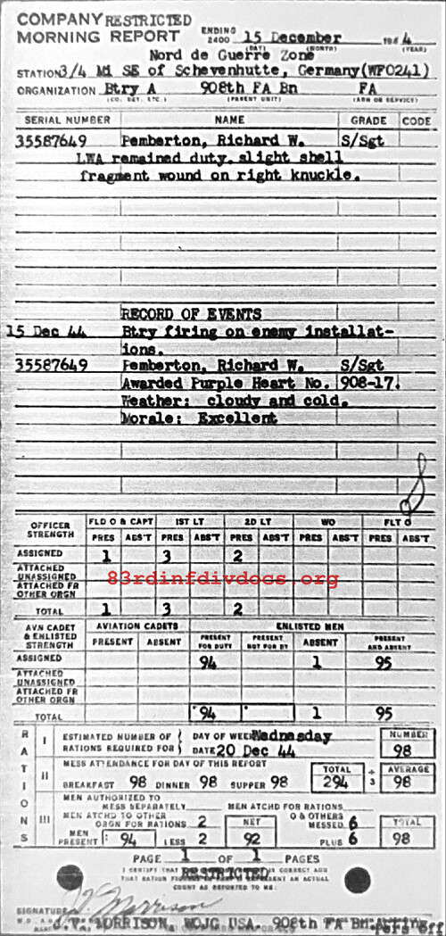 Morning report A Co, 1944-12-15, page 1 Morning report