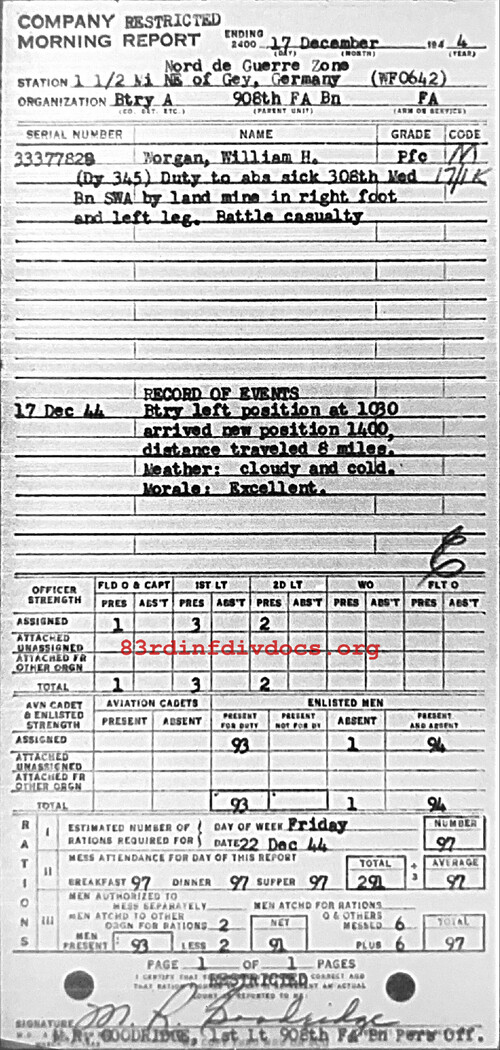 Morning report A Co, 1944-12-17, page 1 Morning report