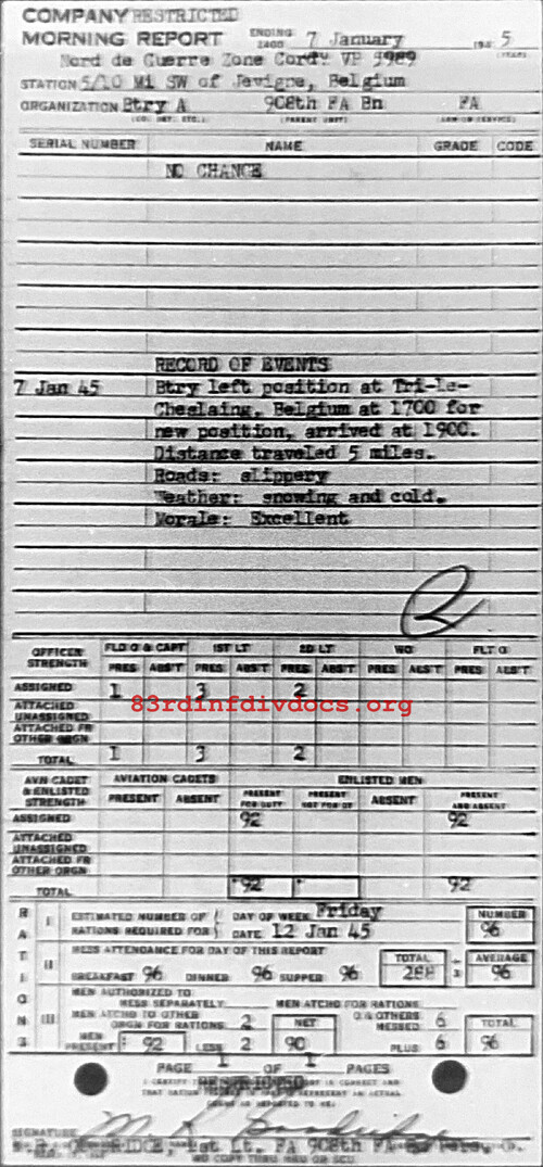 Morning report A Co, 1945-01-07, page 1 Morning report