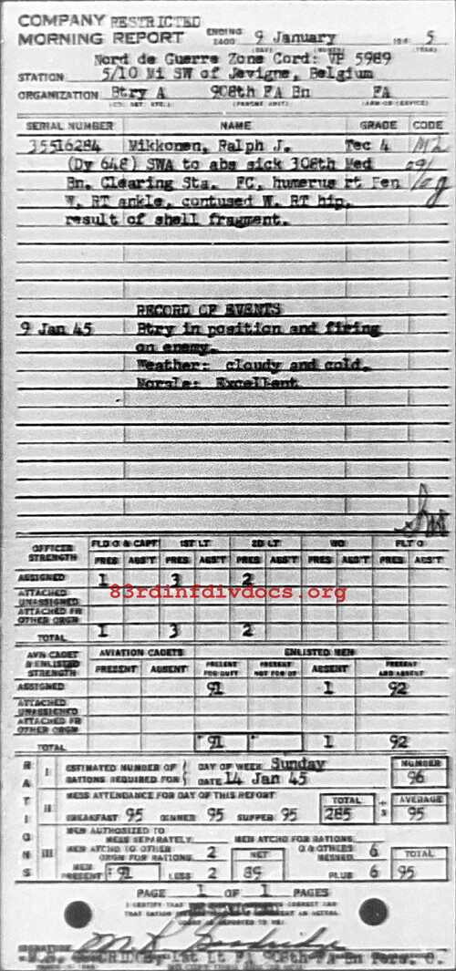 Morning report A Co, 1945-01-09, page 1 Morning report