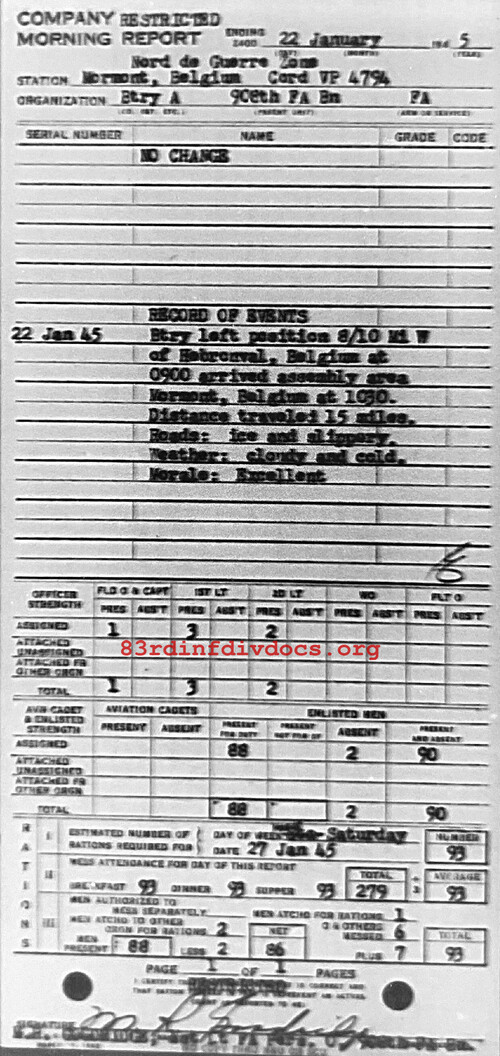 Morning report A Co, 1945-01-22, page 1 Morning report