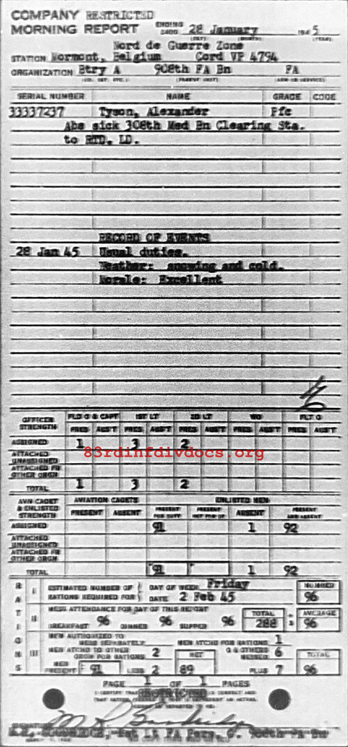 Morning report A Co, 1945-01-28, page 1 Morning report