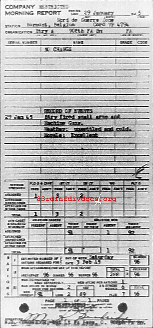 Morning report A Co, 1945-01-29, page 1 Morning report