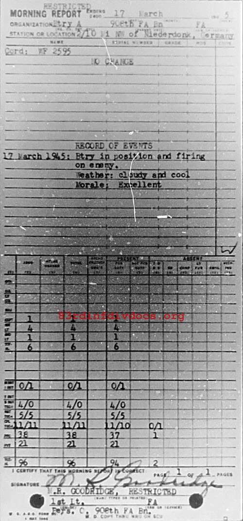 Morning report A Co, 1945-03-17, page 1 Morning report
