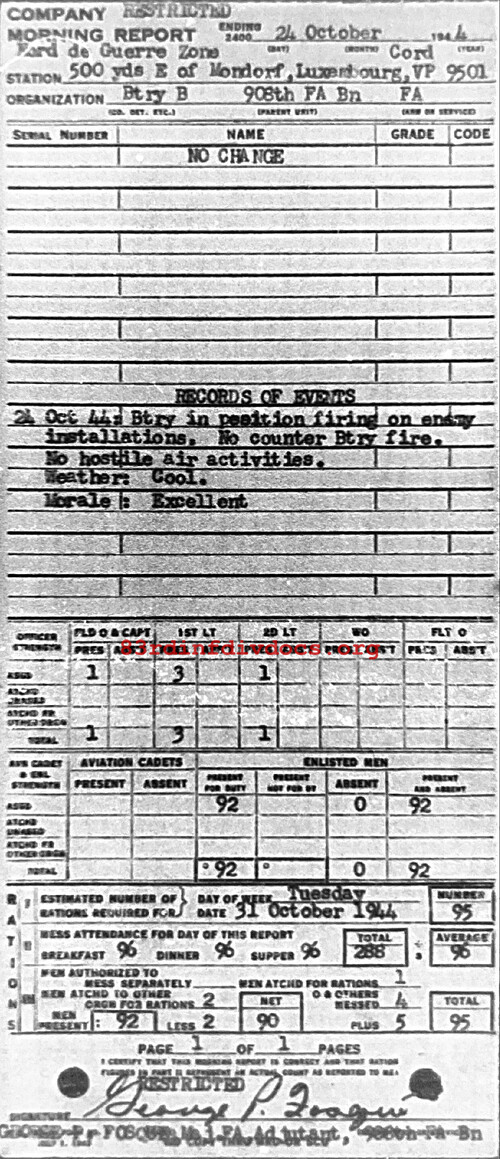 Morning report B Co, 1944-10-24, page 1 Morning report