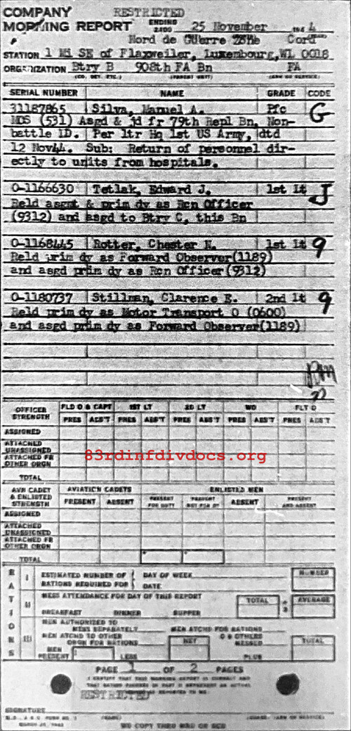 Morning report B Co, 1944-11-25, page 1 Morning report