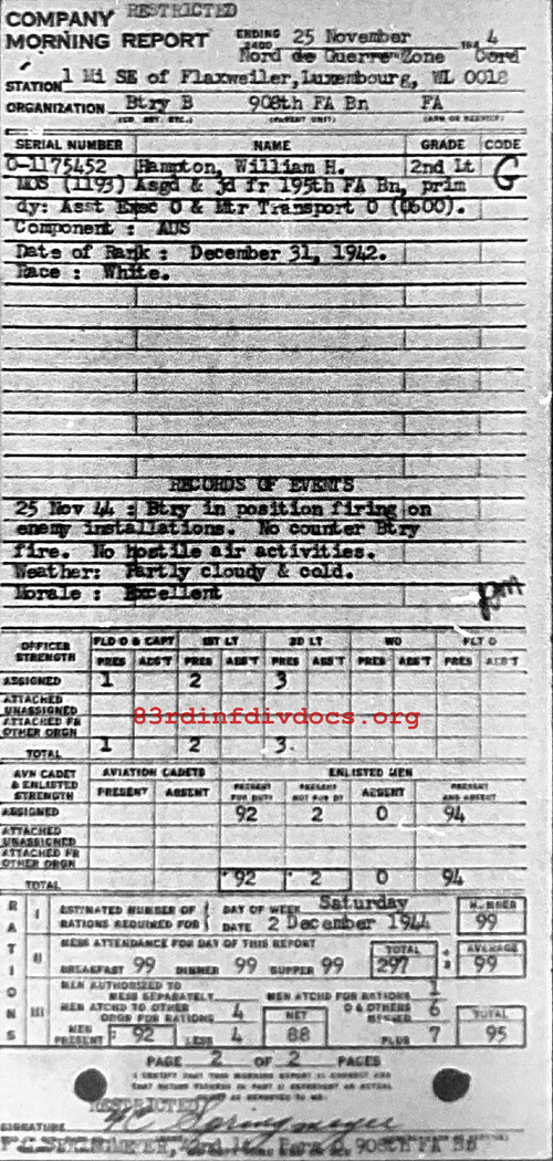 Morning report B Co, 1944-11-25, page 2 Morning report