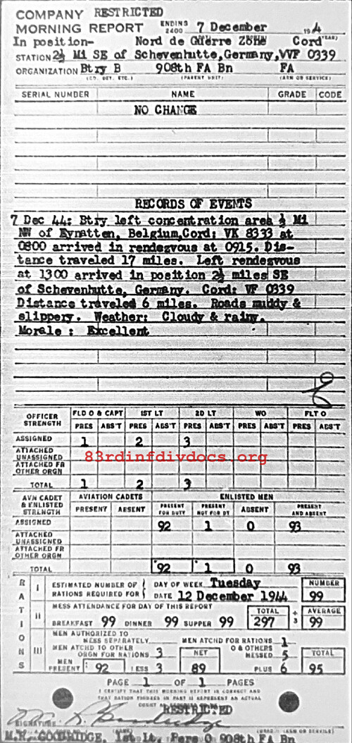 Morning report B Co, 1944-12-07, page 1 Morning report