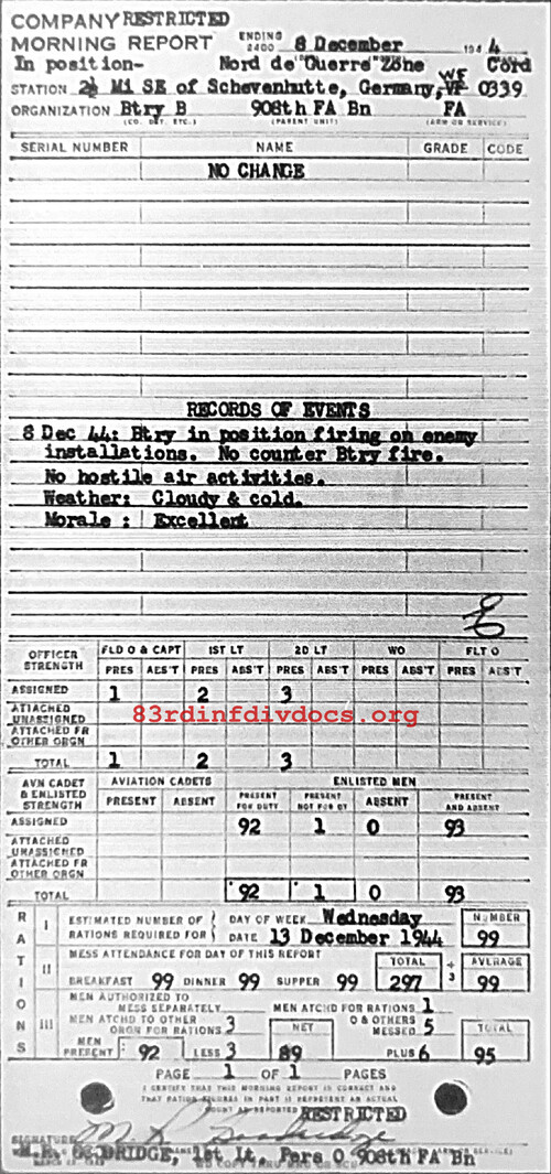 Morning report B Co, 1944-12-08, page 1 Morning report