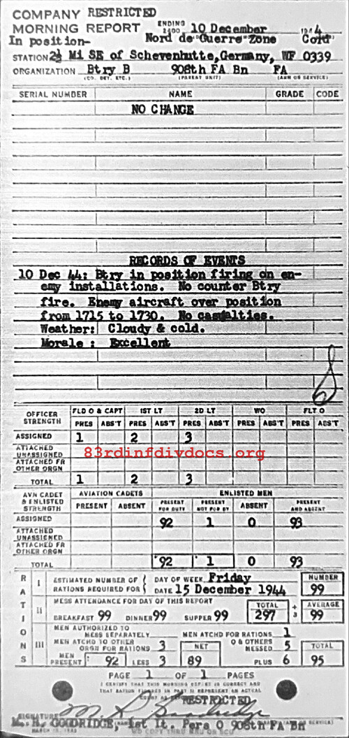 Morning report B Co, 1944-12-10, page 1 Morning report