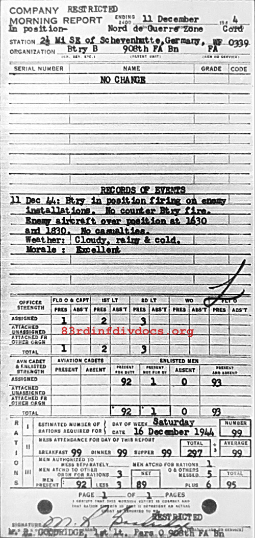 Morning report B Co, 1944-12-11, page 1 Morning report