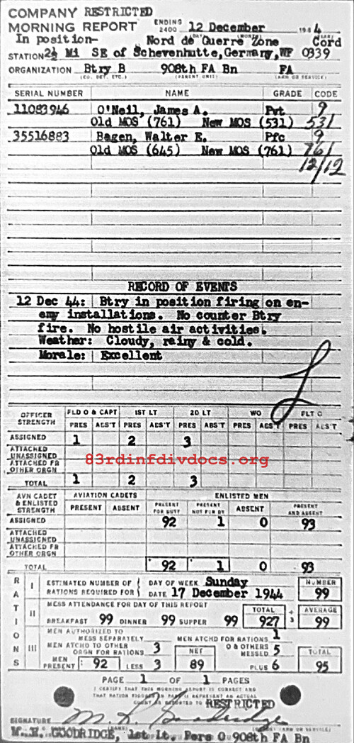 Morning report B Co, 1944-12-12, page 1 Morning report