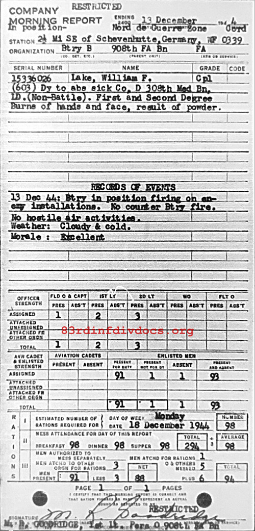 Morning report B Co, 1944-12-13, page 1 Morning report