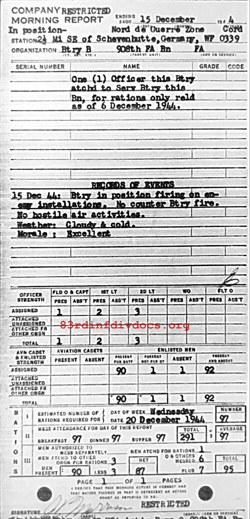 Morning report B Co, 1944-12-15, page 1 Morning report