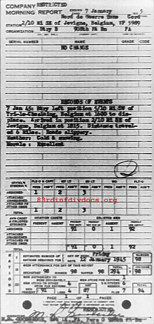 Morning report B Co, 1945-01-07, page 1 Morning report