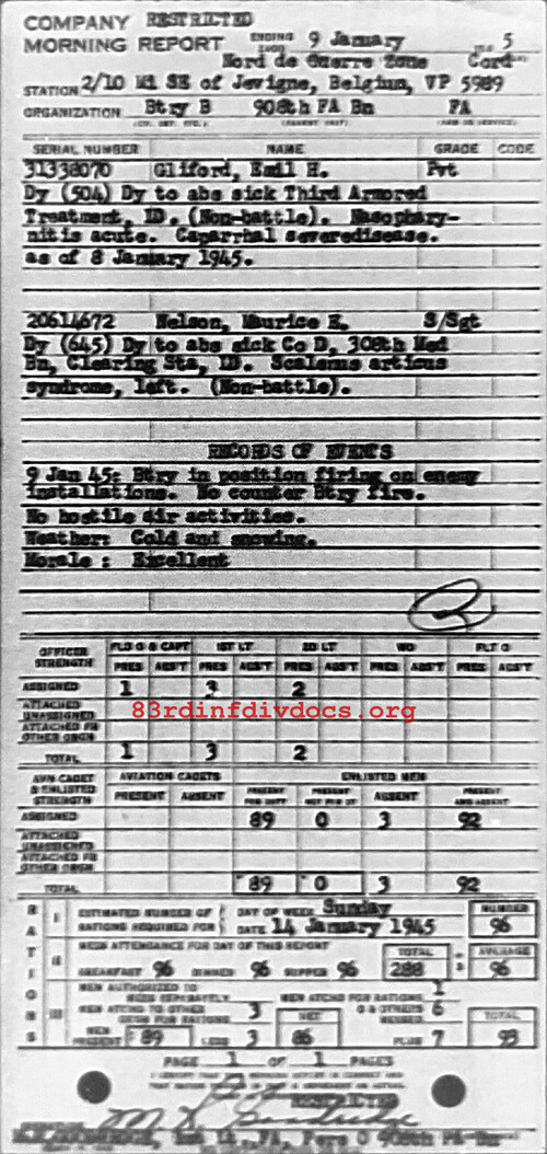 Morning report B Co, 1945-01-09, page 1 Morning report