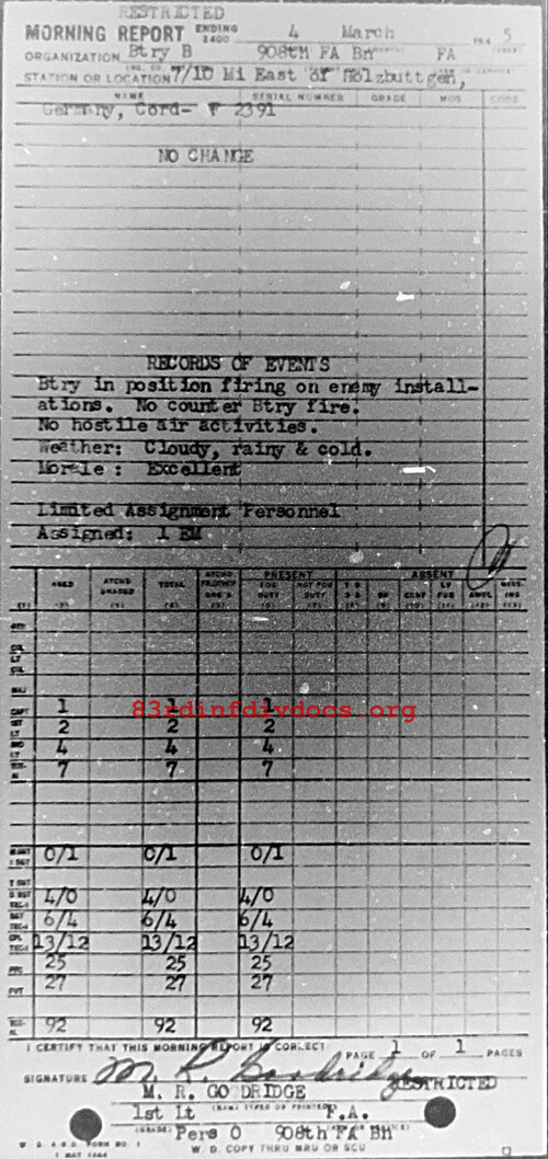 Morning report B Co, 1945-03-04, page 1 Morning report
