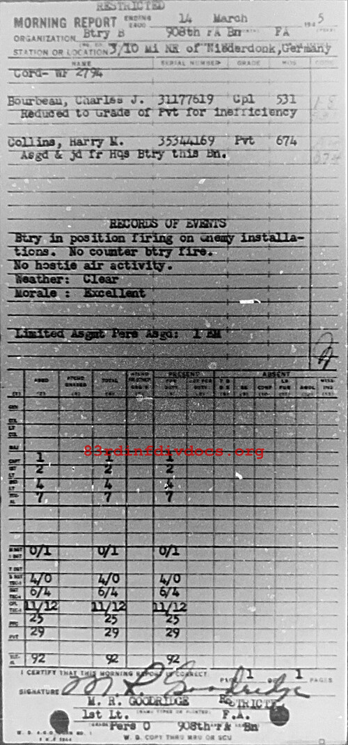 Morning report B Co, 1945-03-14, page 1 Morning report