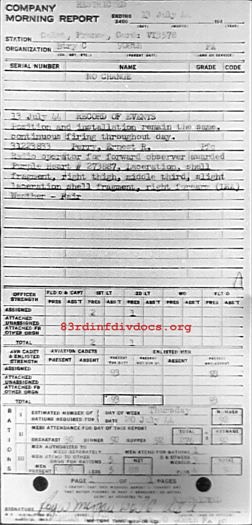 Morning report C Co, 1944-07-13, page 1 Morning report