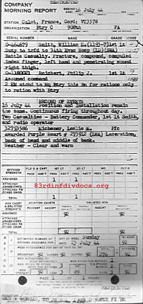 Morning report C Co, 1944-07-16, page 1 Morning report
