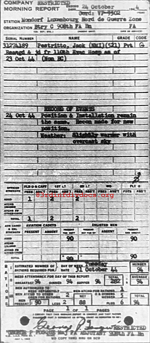 Morning report C Co, 1944-10-24, page 1 Morning report
